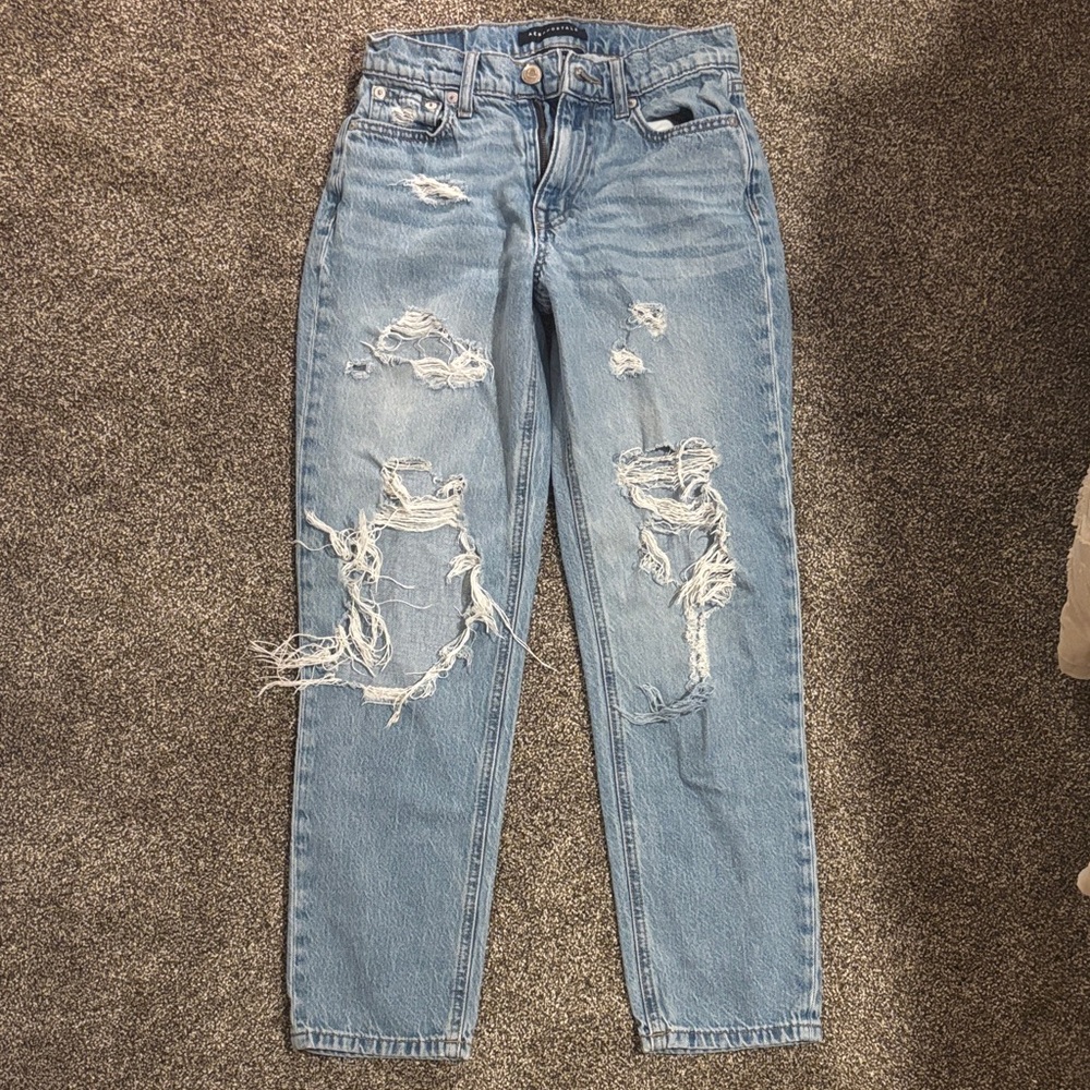 Aeropostale Ripped Light Blue Ankle Jeans